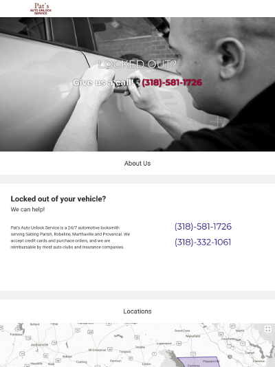 Landing page for a local locksmith.