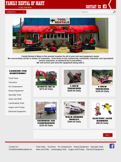 Online storefront of equipment availible for rental.